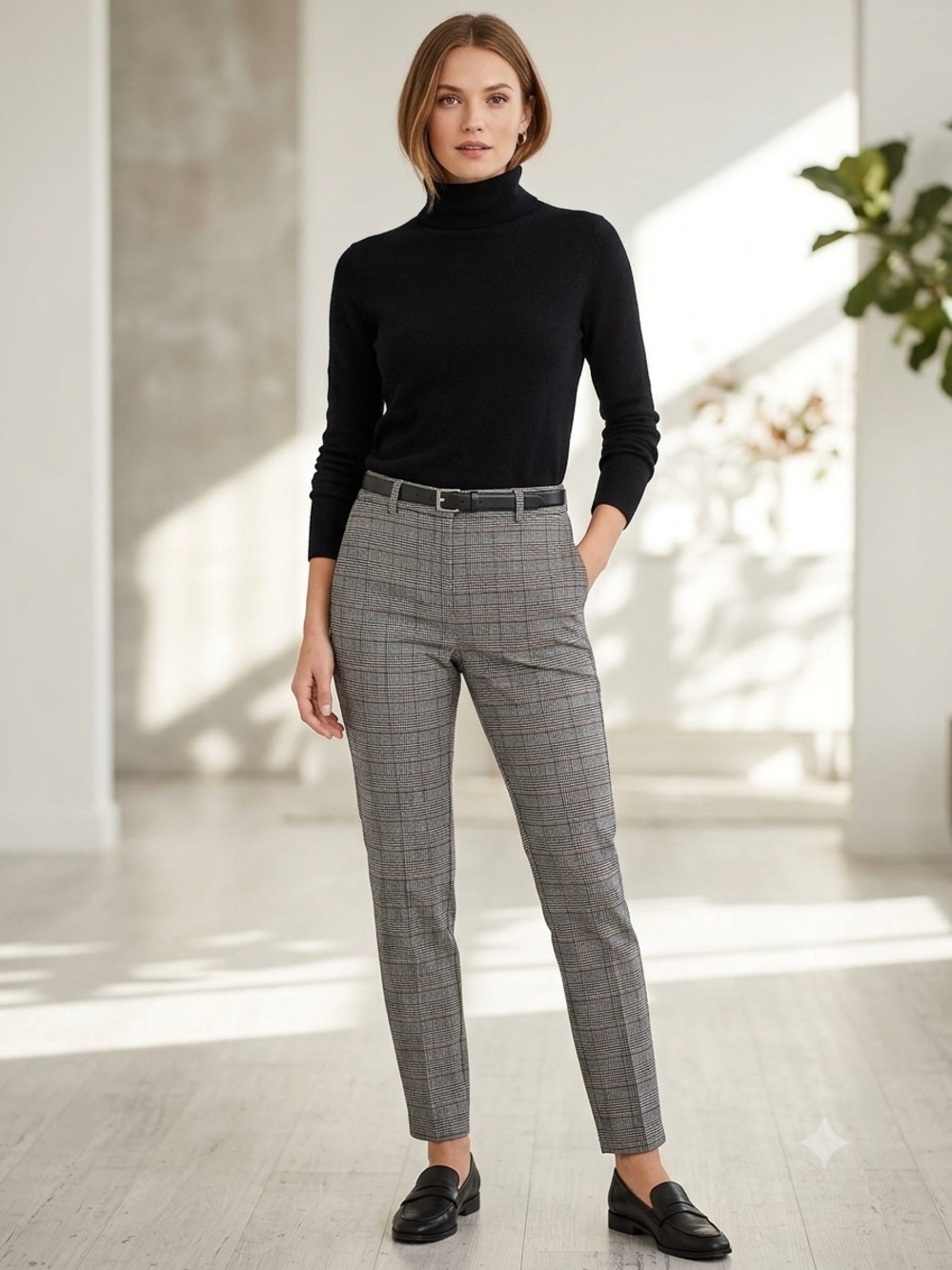 LOFT Gray Blue & Plum Plaid Slim Ankle Pants